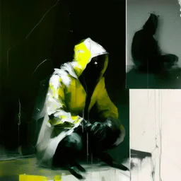 Minimal contemporary abstract oil paintings close up person wearing hazmat suit limbs sinew and concrete fragments illuminated at night style of Justin Mortimer And Francis bacon And ashley wood