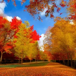 All different colored fall leaves still on the trees