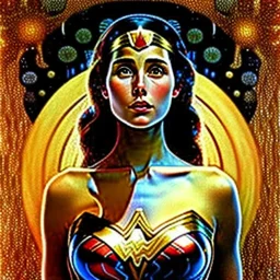 dibujo al oleo de cuerpo entero de Wonderwoman estilo Gustav Klimt