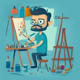 illustration of a man in a art studio, cute avatar