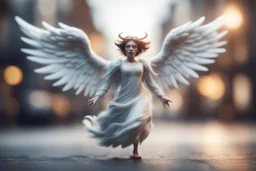 motion blur swooping sweedish monster angel bokeh like f/0.8, tilt-shift lens 8k, high detail, smooth render, down-light, unreal engine, prize winning