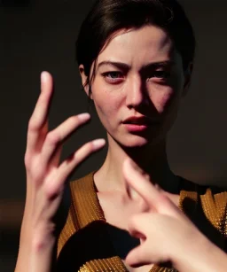 Ultra Realistic image portrait, medium shot view, woman making the fuck you finger gesture, highly detailed, unreal engine 5, RTX, ultra detail, volumetric lighting, finely drawn, high definition, high resolution.