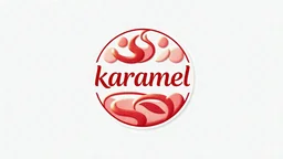 A round logo named (karamel) designed for a confectionary with a red and pink gold color theme on a white background and using the symbol of creamy sweets, chocolate and toffee