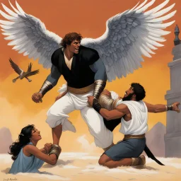[illustration for Osprey Publishing’s by Angus McBride] Jacob wrestling with angel