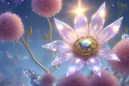 one big crystal subtle flower in a galactic ambiance, transparent petals, delicate colors, in the foreground, full of details, smooth, bright sunshine，soft light atmosphere, light effect，vaporwave colorful, concept art, smooth, extremely sharp detail, finely tuned detail, ultra high definition, 8 k, unreal engine 5, ultra sharp focus