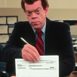 Shooter McGavin from Happy Gilmore diligently paying his taxes