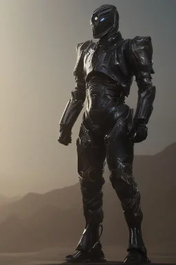 cyber ninja, black metal armor, futuristic suit, imperious, 8k resolution, overwathc