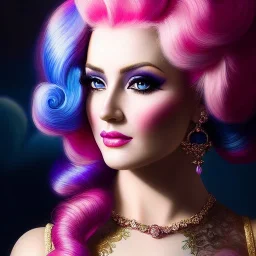 Ultra detailed fullbody Portrait in oil on canvas of beautiful busty MADAME POMPADOUR with Dynamic CottonCandy Filigree Hair,intense stare,wearing tight corset,extremely detailed digital painting, extremely detailed face,crystal clear Big eyes, mystical colors ,perfectly centered image, ,perfect composition, rim light, beautiful lighting,masterpiece,16k, stunning scene, raytracing, anatomically correct, in the style of robert e howard and Ken Kelley and Ohrai Noriyoshi and Simon Bisley