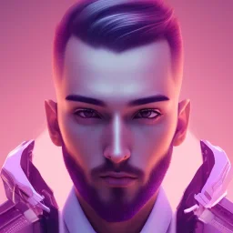 man, cute face, white highlight hair, brown eye, white, skin, purple suits, futuristic, science, purple, blue, pink background lighting, technology, profile, asian boy, square face, eye