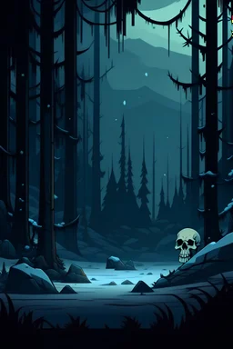 Заставка смерти от холода для игры про выживание в зимнем лесу для игры в стиле 2д