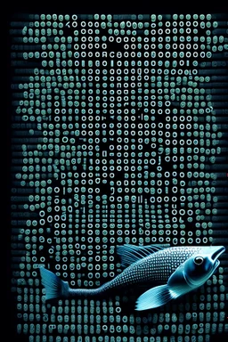 ASCII school of fish each of which is created from the sequence of keys "<>< " on the keyboard; ASCII art