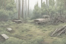 clearing, forest,overgrown, post-apocalyptic, comic book,