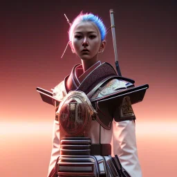 Woman samurai, cyberpunk, highly detailed, art stations, concept art, smooth, unreal engine 5, god rays, ray tracing, RTX, nanite polygons, lumen lighting, ultra detail, volumetric lighting, 3d, detailed anime, finely drawn, high definition, high resolution, cartoon [ animation, cartoon, drawing, painting, low res, cropped, watermark, jpeg artifacts, low quality, normal quality, bad anatomy, text error, worst quality, blurry thousan