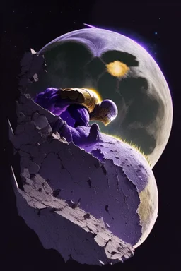 Mighty Thanos cutting the moon in half