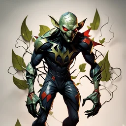 the goblin from spider man fuse venom, abstract, beautiful digital artwork, dren from splice, helghast, in the style of many detail metal ciberpank fucher leaf overlay, criterion collection, full body shot, light colored background, romantic illustration's, bamileke art ,3d art