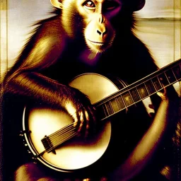 scratchart by albrecht durer of a monkey playing a banjo, strings