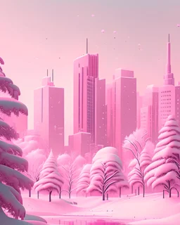 landscape city minimalist winter style hyper-detailed 8k digital art pink color