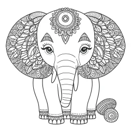 mandala baby elephant, happy, cute animals, full view, realistic, coloring page, only draw lines, coloring book, clean line art, –no sketch, color, –ar 3:4, white background, minimalistic black lines, minimal black color, low level black colors, coloring page, avoid thick black colors, thin black line art, avoid colors, perfect shape, perfect clear lines,