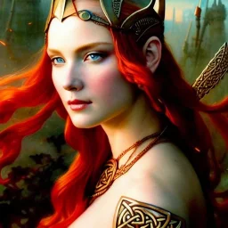 portrait 'beautiful Sexy busty Redhead Sif',Braids,horned helmet, celtic tattoed,painting by gaston bussiere, greg rutkowski, yoji shinkawa, yoshitaka amano, tsutomu nihei, donato giancola, tim hildebrandt, oil on canvas, cinematic composition, extreme detail,fit full head inside picture,32k