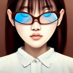 close up portrait of Korean gamer girl seting with hand on the Chen and round glasses on her face , brown hair , white headfone ,fine detail, highly intricate, modern surrealism painting, defined cracks and breaks, high-quality, volumetric lighting, 8k, ultrahd, George Grie, Marco Escobedo, Igor Morski,Brian Froud, Howard Lyon, Selina French,