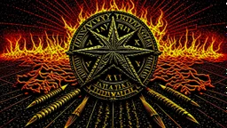 Heavy metal history, 4k full detail, realistic, émission radio logo hardrock pentagram firestarter tribute to Black sabbath flammes en fond