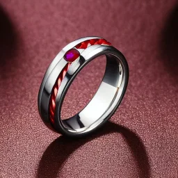 ruby signet ring with braided tungsten and titanium, braided band, brushed steel, men's jewellery