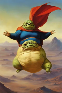 Jabba the hutt, flying like superman