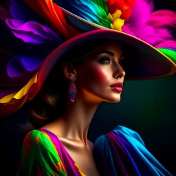 Hermosa mujer con sombrero y vestido coloridos, calidad ultra, hiperdetallado, increíble obra de arte, maximalista,12k