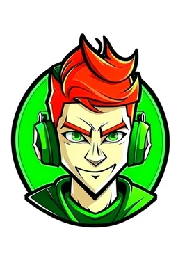 Gaming yuong man with red green hair and bright white eyes avatar logo design