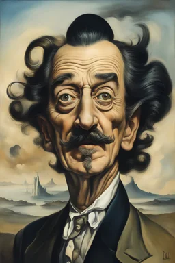 A hauntingly bizarre caricature portrait of a man, in the style of a surreal painting by Salvador Dali