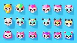 Cute chibi-style bony skeleton, cartoony, colorful, exaggerated, simplified, adorable