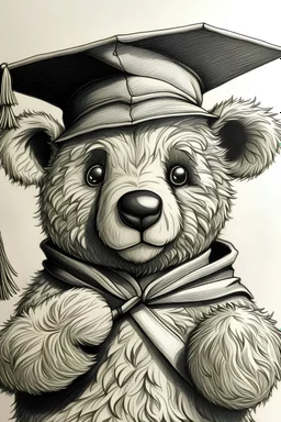 Detailed drawing teddy bear with Capelo graduate hat