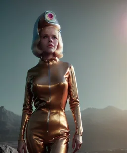 Ultra Realistic retro sci-fi image of 1960, many people looking to sweet young woman Jane Fonda, dress with tight latex coat and retro glass helmet, Retro sci-fi style, soft color, highly detailed, unreal engine 5, ray tracing, RTX, lumen lighting, ultra detail, volumetric lighting, 3d, finely drawn, high definition, high resolution.