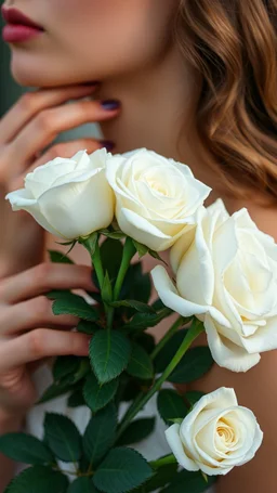 The soul of love of a woman with white roses