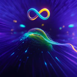 infinity symbol ∞ with vibrant single Bioluminescent Plankton in water, striking, neon, chiaroscuro, dramatic, captivating, powerful, fantasy, beautiful, octane render, 16k post-production, artstation: award-winning: atmospheric: commanding: fantastical: clarity: ultra quality: striking: brilliance: stunning colors: amazing depth; lens: f/11, 35mm