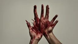 a woman's bloody palms of her hands