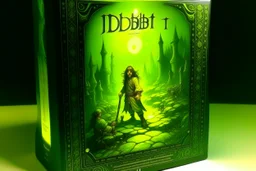 hobbit, dnd cover, 1970, dark fantasy, holographic retro vintage videogame box.