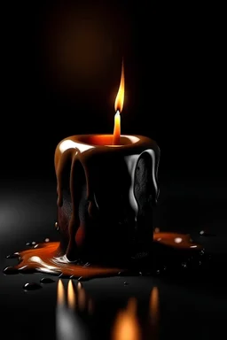 A lit wax candle melting on an unseen surface, dark background, digital art, fantasy