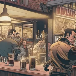 Comic panel, from Montevideo, bar fight.