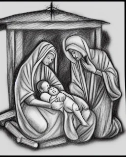 Nativity scene pencil and charcoal