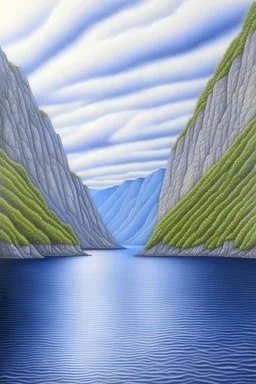 Majestic fjords, colored pencil drawing, realistic, serene, landscape