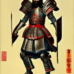 Ukiyo-e Style , Male Samuri in armour, full body