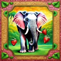 fantasy 90's tcg art of an elephant with strawberry textured skin with an indian background