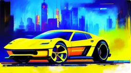 futuristic supercar, hand draw urbansketch art style inspired by Marta Vilarinho de Freitas, flat, vector illustration, urban sketch cyberpunk 2099 blade runner 2049 neon neo-impressionism expressionist style oil painting, smooth post-impressionist impasto acrylic painting, thick layers of colourful textured paint futuristic futurism noir