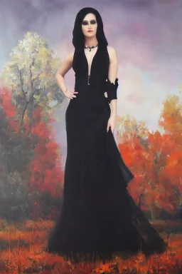 Full body portrait, painting, medium shot lady MidwestGothic