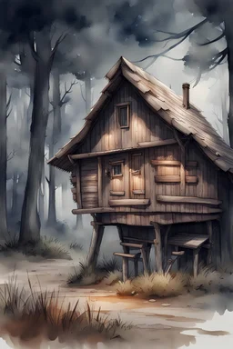 watercolor drawing of an old wooden hut on chicken legs on a white background, Trending on Artstation, {creative commons}, fanart, AIart, {Woolitize}, by Charlie Bowater, Illustration, Color Grading, Filmic, Nikon D750, Brenizer Method, Side-View, Perspective, Depth of Field, Field of View, F/2.8, Lens Flare, Tonal Colors, 8K, Full-HD, ProPhoto RGB, Perfectionism, Rim Lighting, Natural Lighting, Soft Lighting, Accent Lighting, Diffraction Grading, With Imperfections,