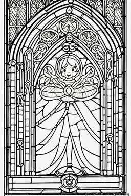 kids coloring page, stained glass window, cartoon style, thick lines, low detail, no shading