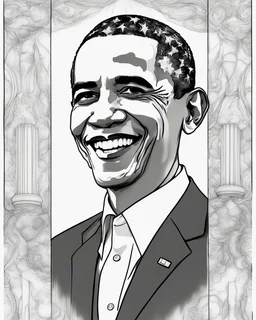 Outline art for coloring pages with Barack Obama, white background, sketch style, only use black outline, white background, no shadows and well and clear outline