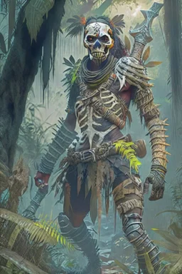 A bandit from the jungle with bone armor and no helmet