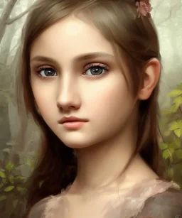 intricate, elegant, sharp focus, illustration, detailed eyes, digital painting, concept art, matte, masterpiece, face portrait of a young and cute ukrainian girl, au naturel, adorable, round face, slightly smiling, art by andrey shishkin